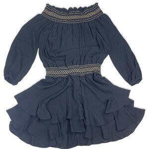 A.L.C. Black Silk Smocked Ruffle Mini Dress Size 12